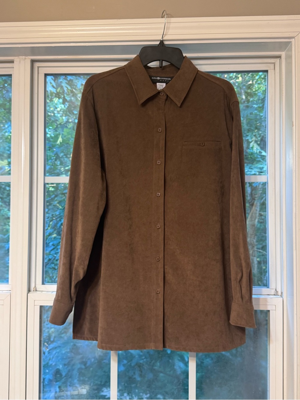 Sag Harbor Woman 16W Brown Faux Suede Shacket Button Front-0218